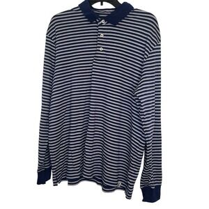 Lands End Mens‎ Striped Sweater Top Long Sleeve 1/4  Button Large 42-44